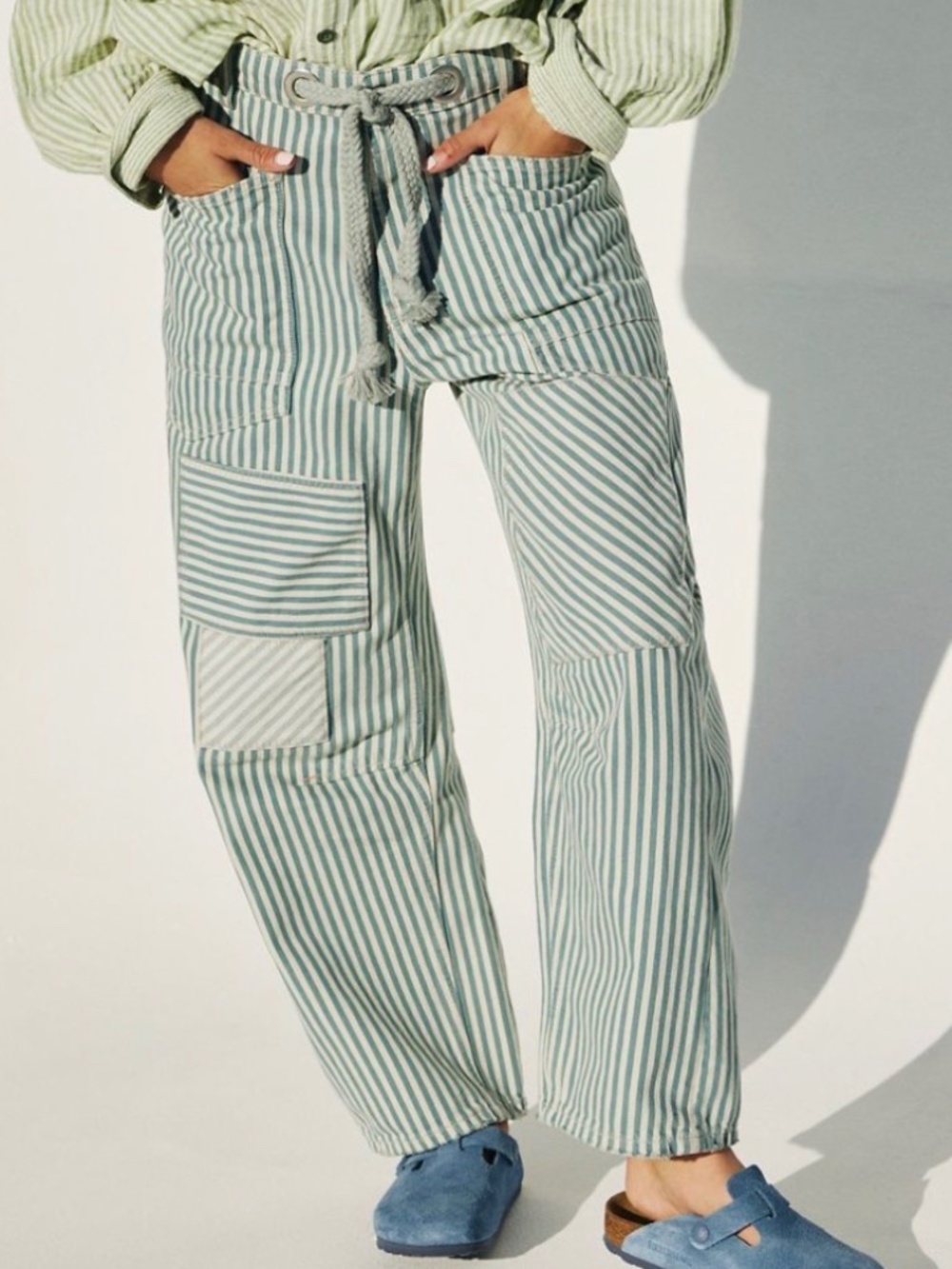 Free People Moxie Railroad Low-Slung Jeans Green Stripe | 28